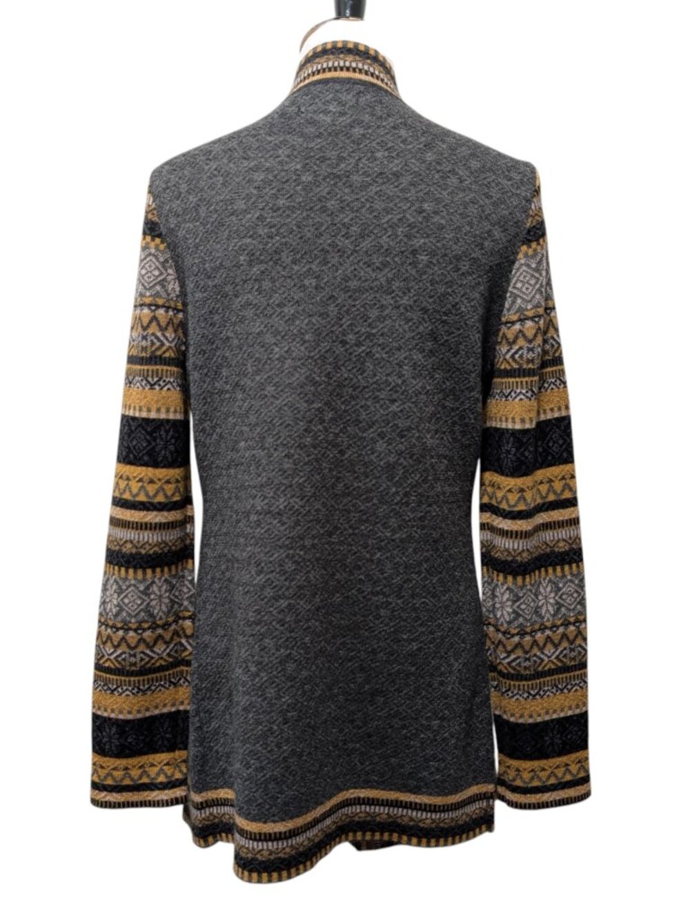 Icelandic Design Womens Size L Gray Gold Fair Isle Open Wool Acrylic Cardigan - Picture 3 of 9